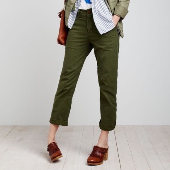 Madewell Pants - Madewell Olive Green Straight Cropped Pants Size 6